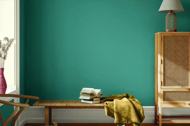Scandinavian farmhouse living room interior, wall mockup